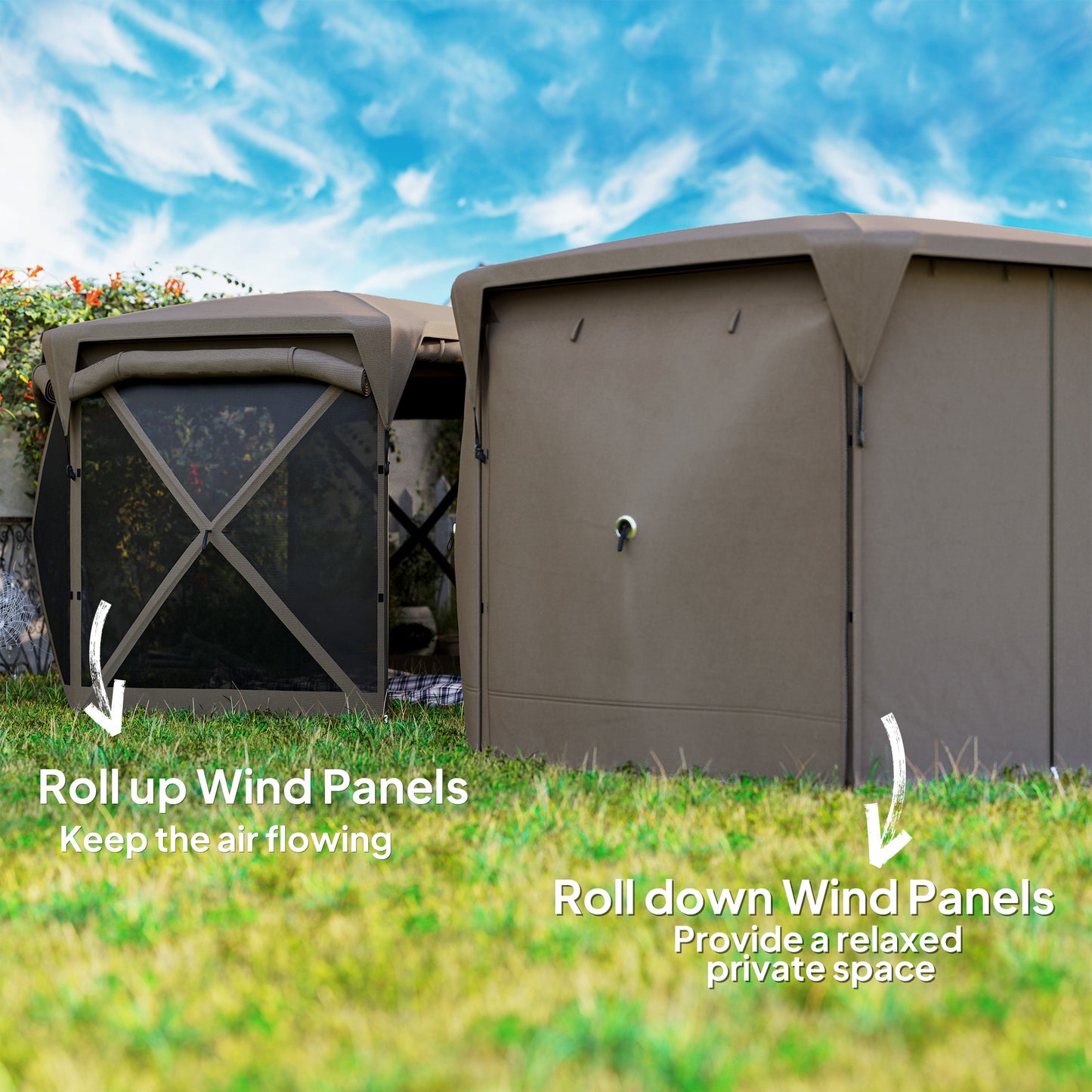 11x11ft Gazebo Screen Tent with Removable Roof - Brown