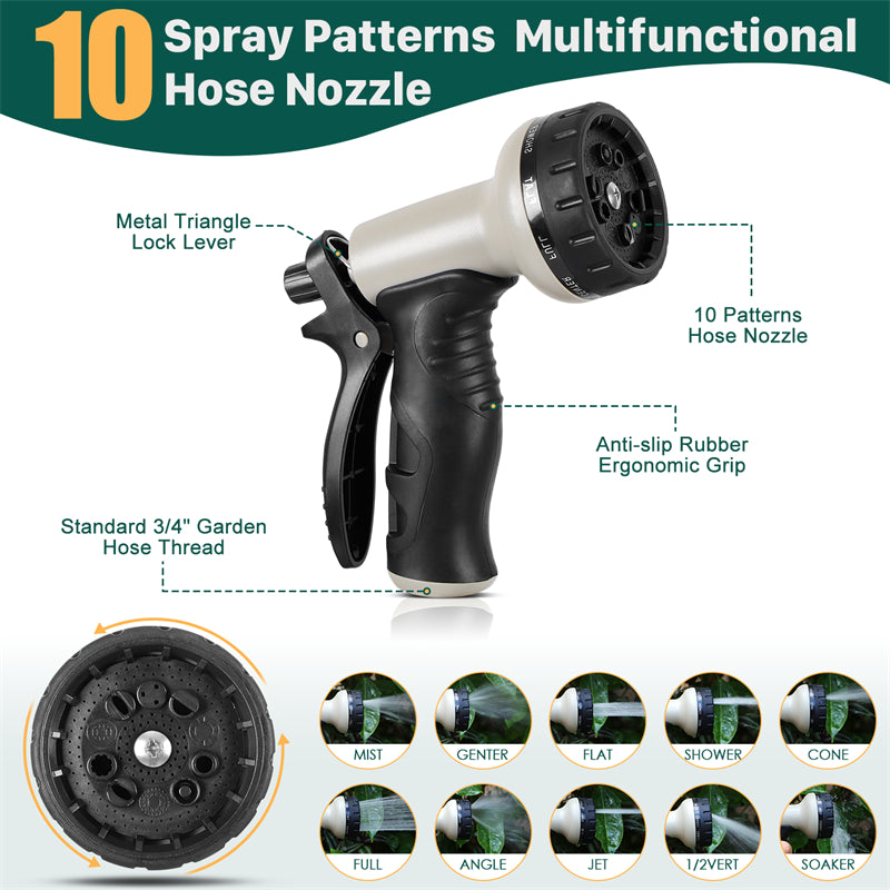 Heavy Duty Stainless Steel Garden Hose 100ft with 10 Spray Patterns & Nozzles
