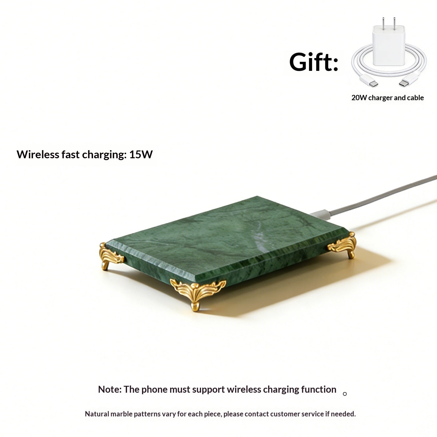 Natural Marble Wireless Charging Stand - Elegant Home Office Accessory