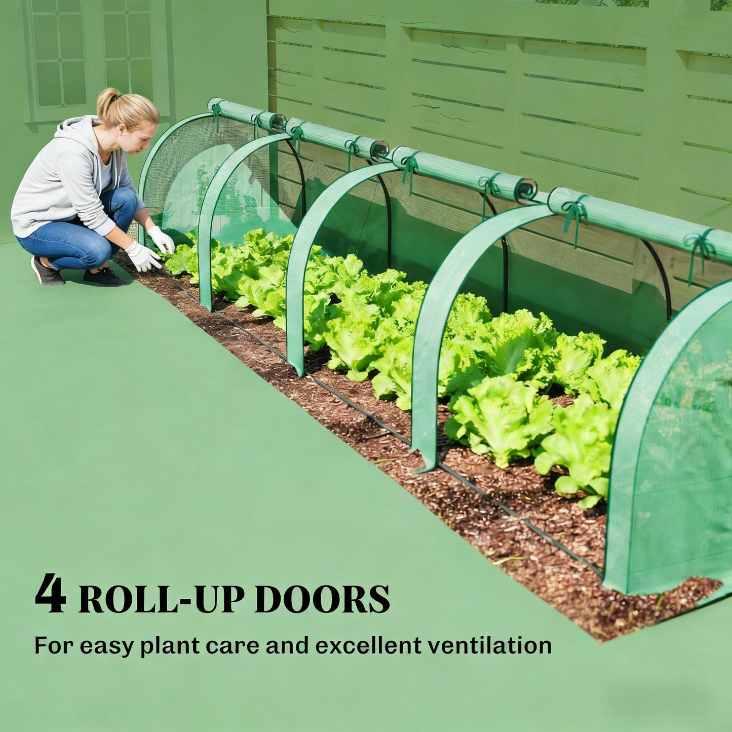 Mini Greenhouse with Roll-Up Zipper Doors - Green & Dark Green
