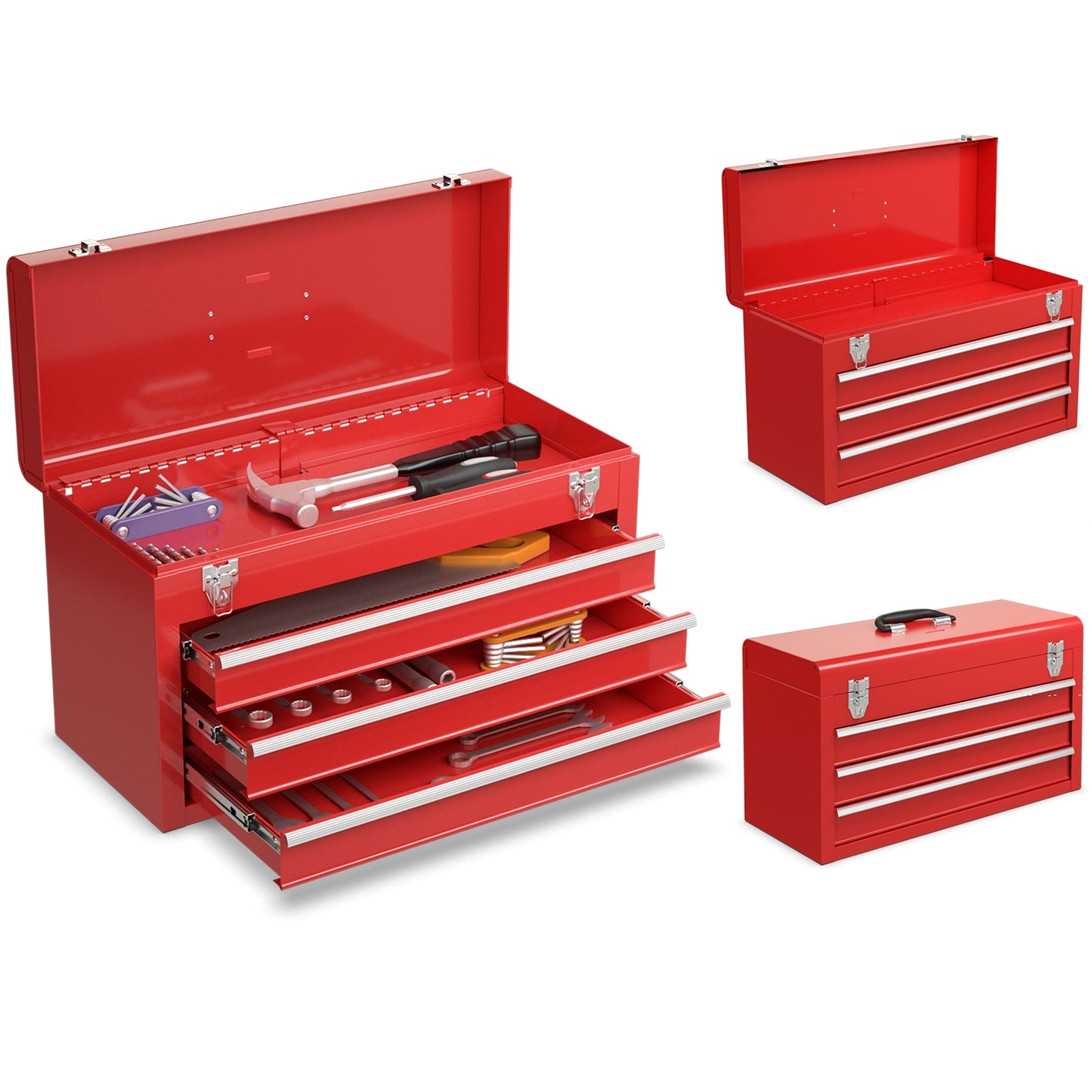 Portable Tool Cabinet with 3 Drawers - Red Mechanic Storage