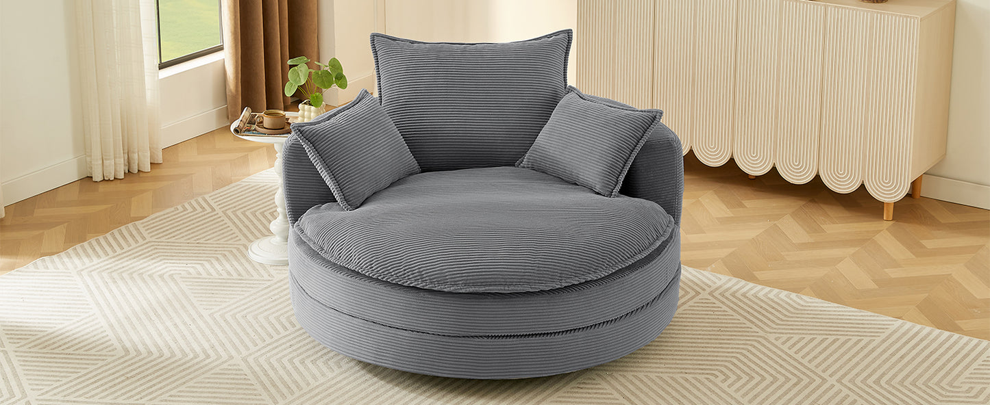 360° Swivel Barrel Chair with Dual-Layer Cushion - Grey
