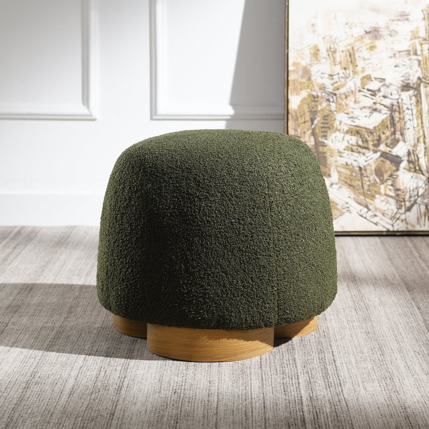 Fully Assembled Round Soft Teddy Fabric Upholstered Ottoman,