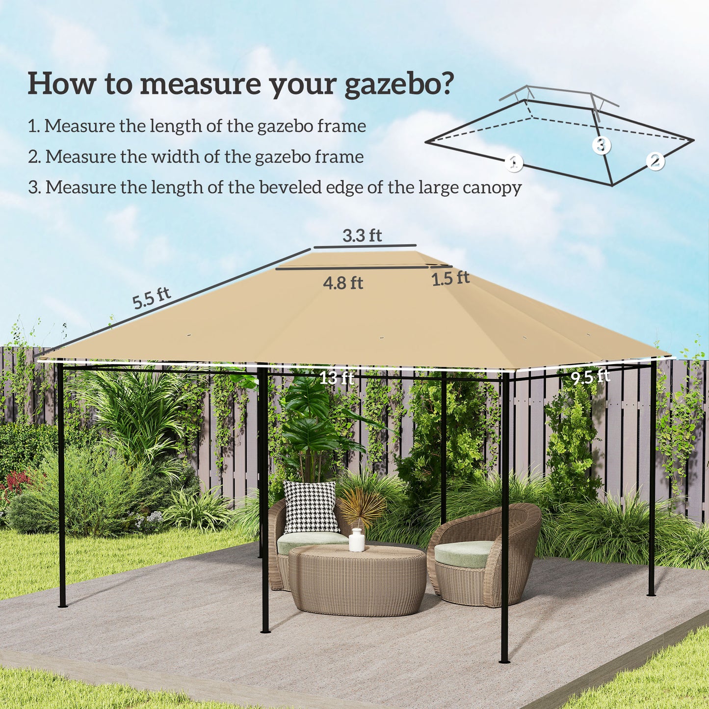 10x13 Gazebo Canopy Replacement Roof for 84C-116 - Khaki