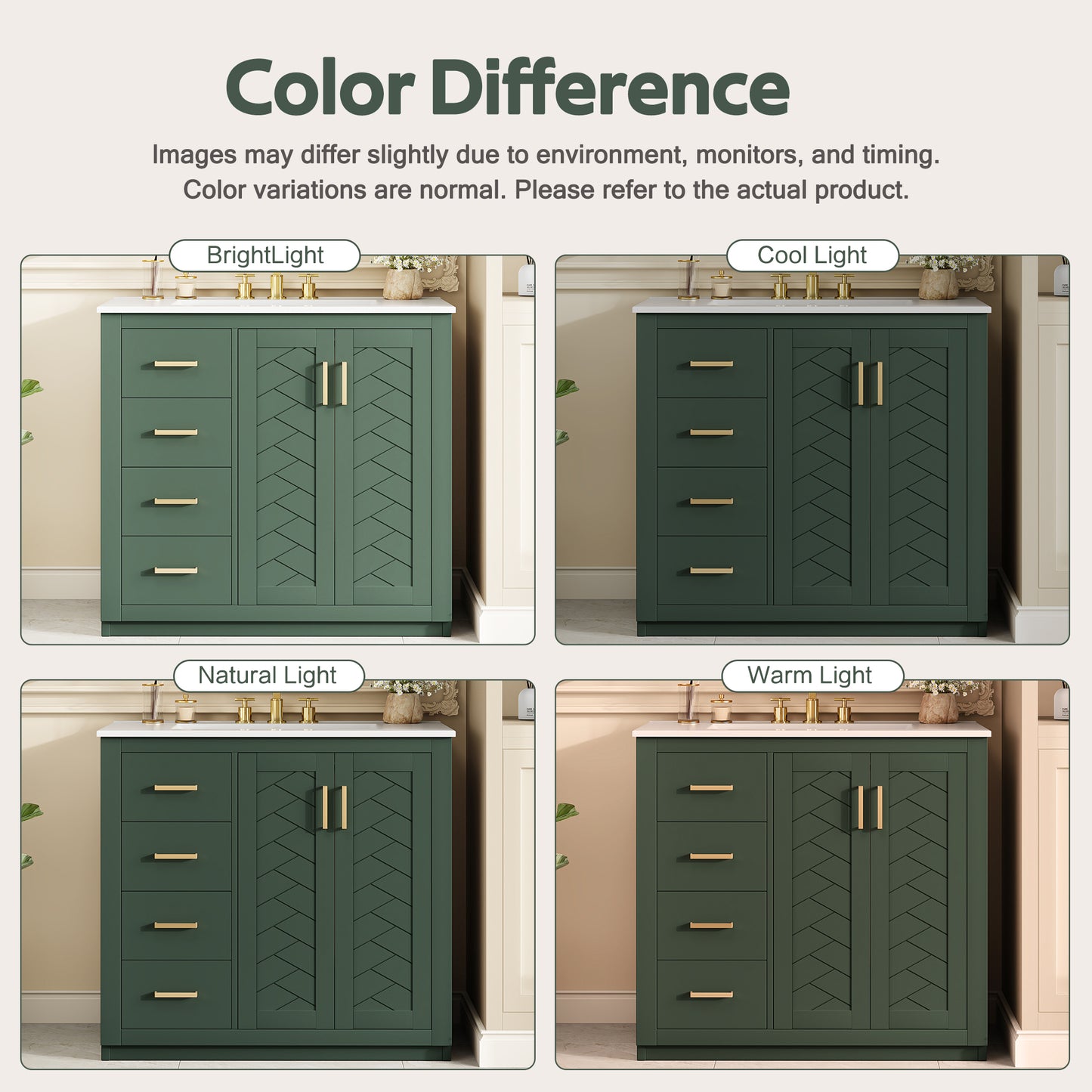 36-Inch Green Bathroom Vanity with Ceramic Sink & Storage Cabinet