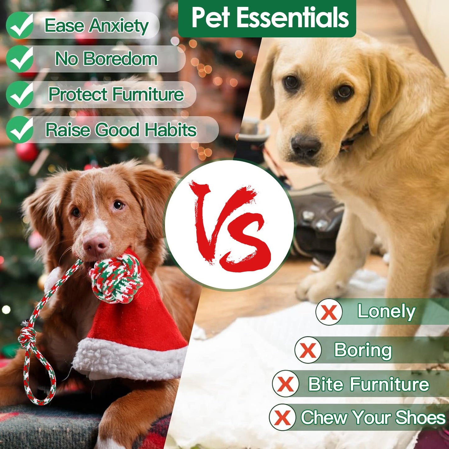 Christmas Dog Rope Chew Toys Set - Interactive Puppy Teething Toys for Small & Medium Dogs