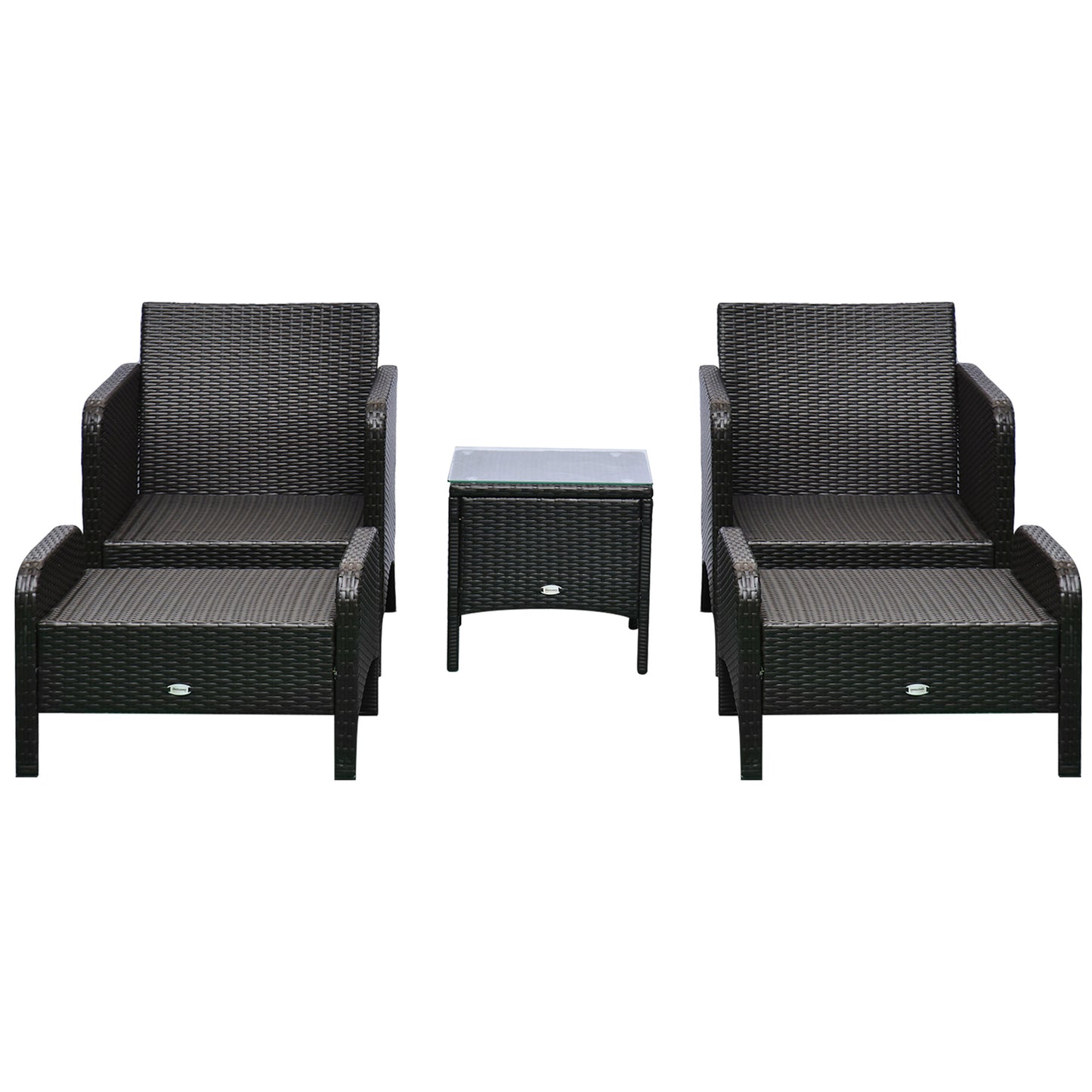 5-Piece Outdoor Rattan Lounge Chair Set with Coffee Table - Brown/Blue