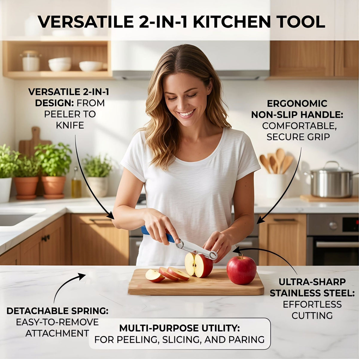 Portable Multi-Functional Kitchen Peeler 2-in-1 Stainless Steel & Plastic