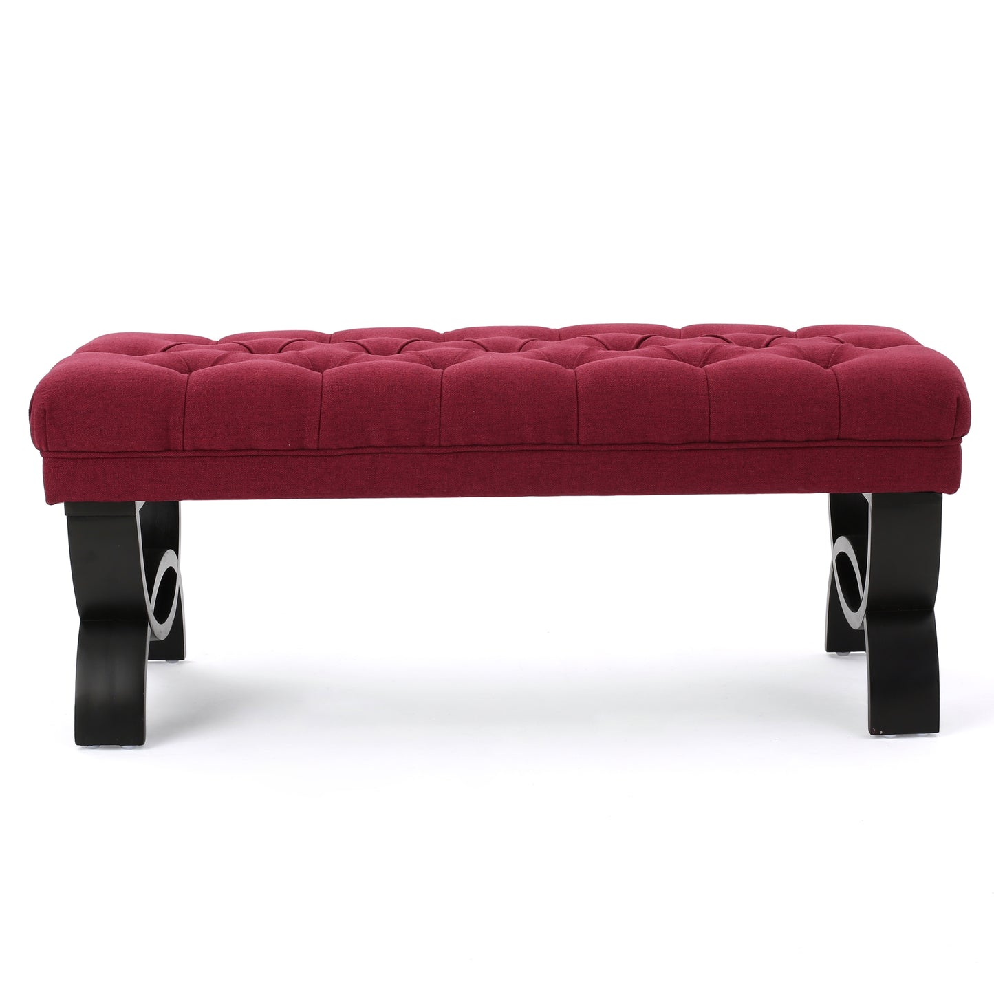 Red Fabric Ottoman Bench with Button Tufting