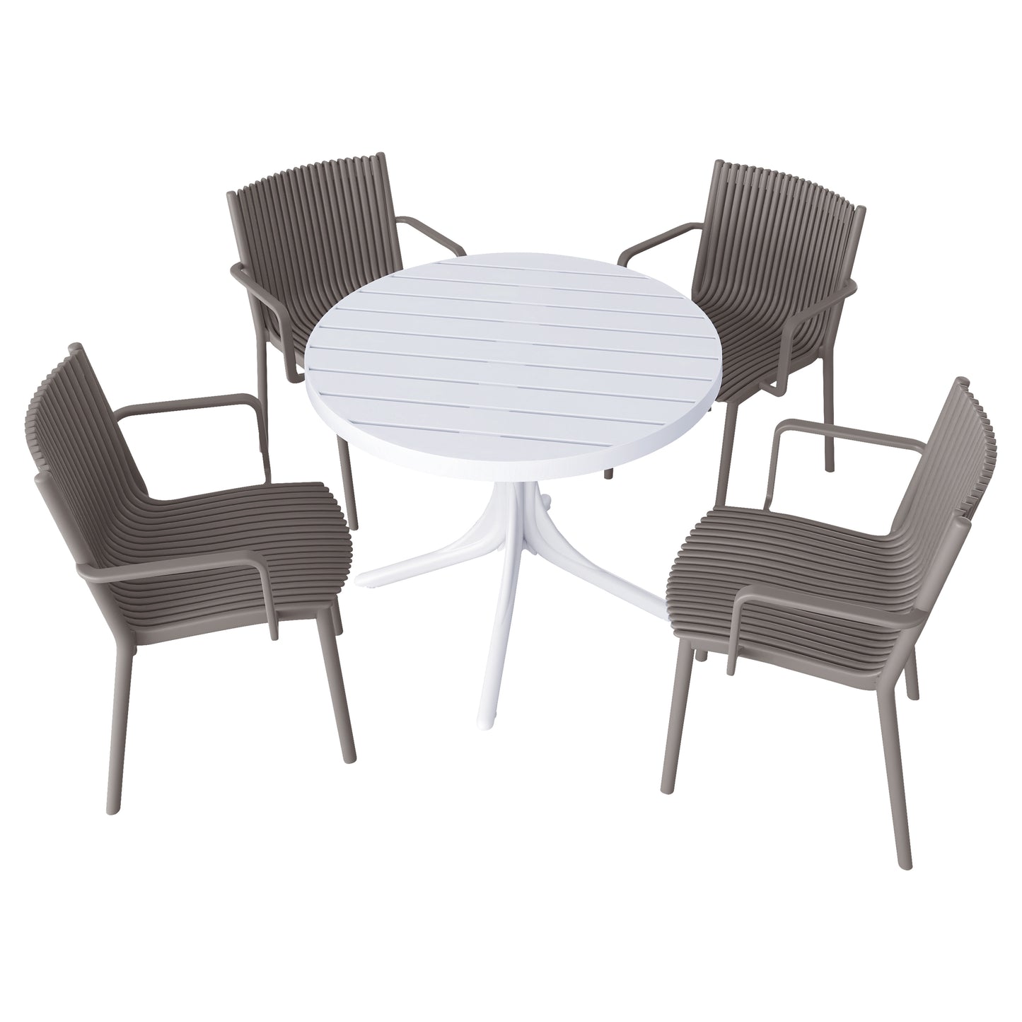 4-Piece Warm Grey Stackable Armchair & Round Table Set - Indoor/Outdoor