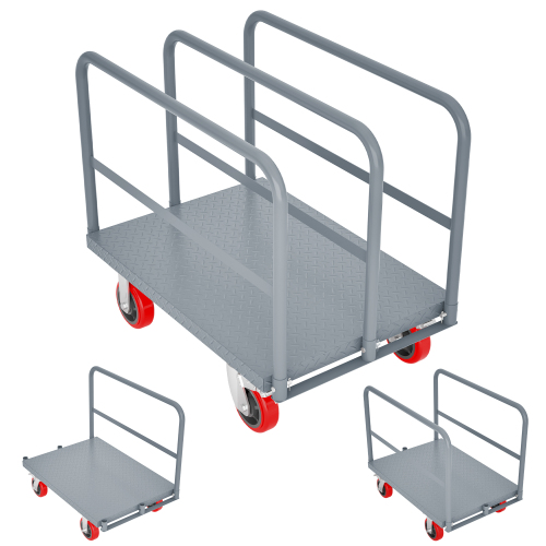 Heavy Duty Steel Platform Truck 2000lbs with 6 Swivel Brake Casters and Side Handrails