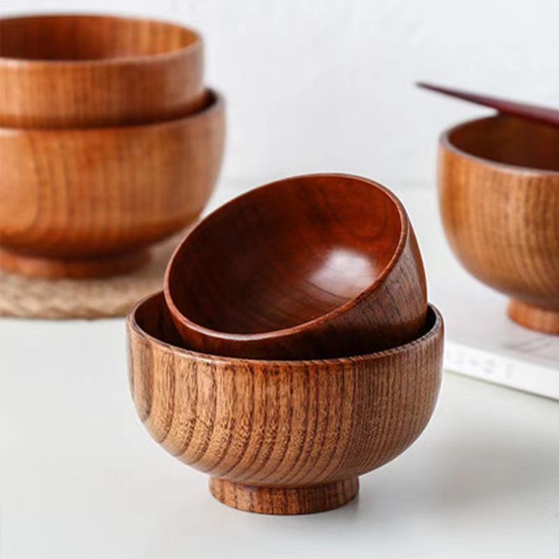 Wooden Bowl Large & Small Set - Retro Home Kitchen Tableware