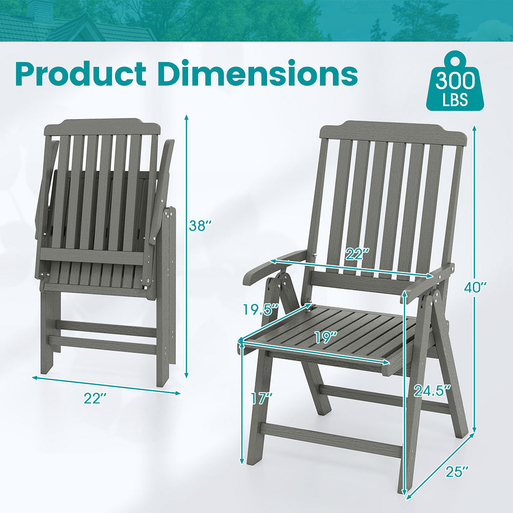 Foldable Patio Chair All-Weather HDPE Outdoor Dining With Armrest For