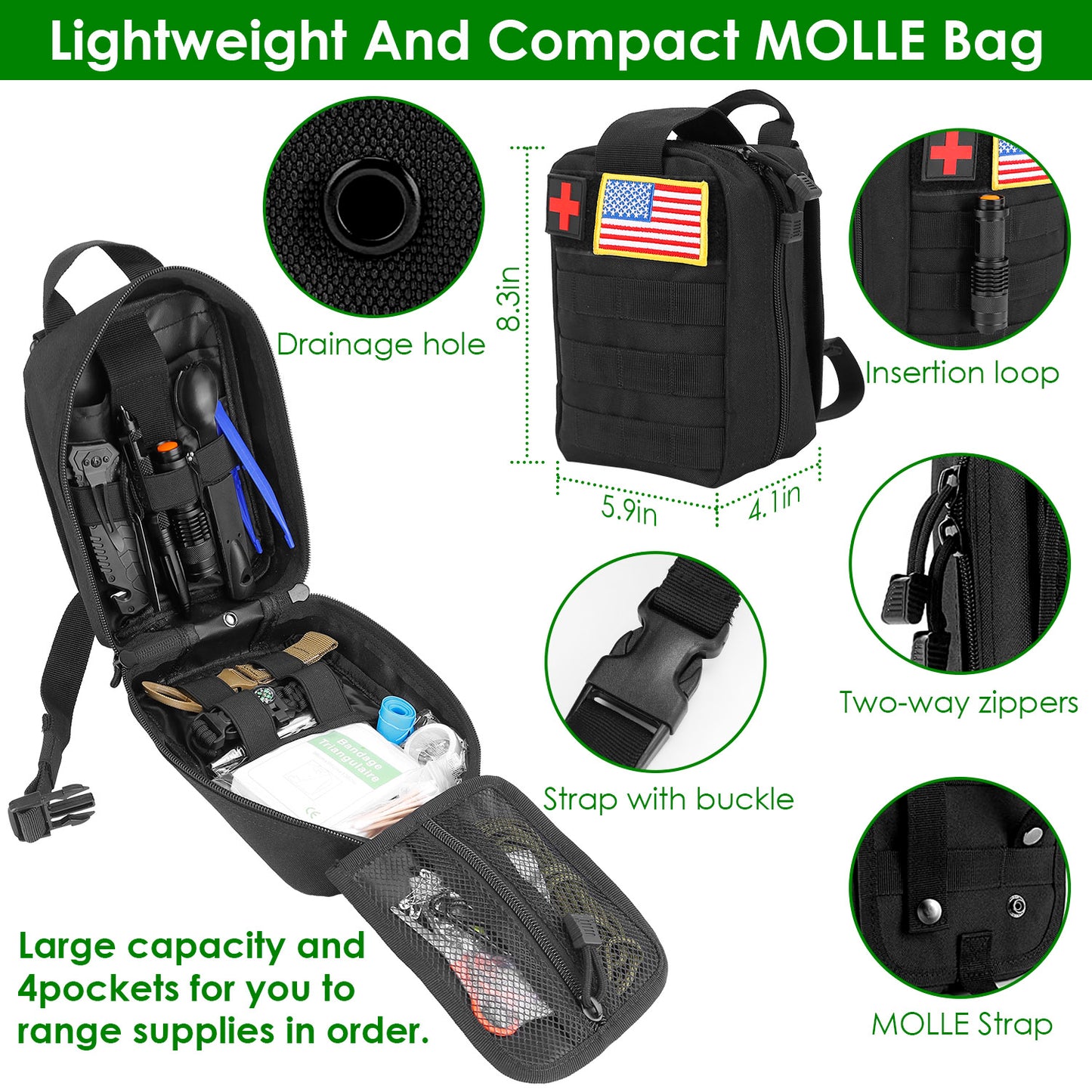 47-Piece Emergency Survival Kit with First Aid Supplies for Outdoor Adventures
