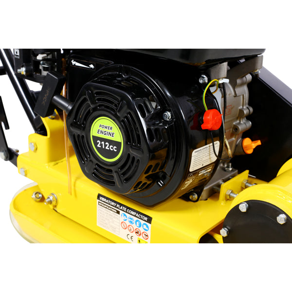 Gas Powered Plate Compactor 7.0 HP 5500PPM with Steel Plate & Wheels