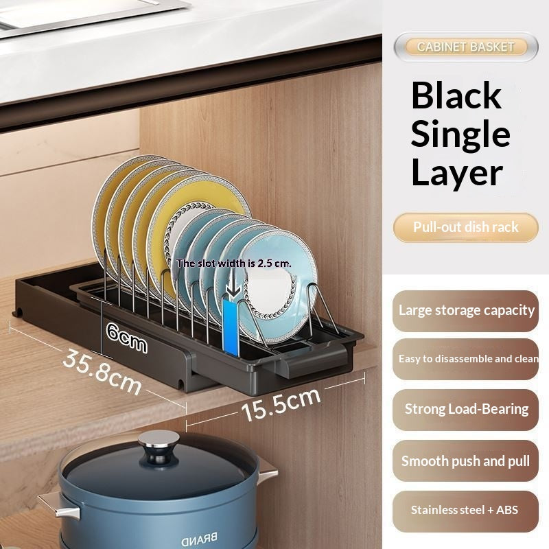 Built-in Drawer-Style Kitchen Dish and Spice Rack for Cabinets