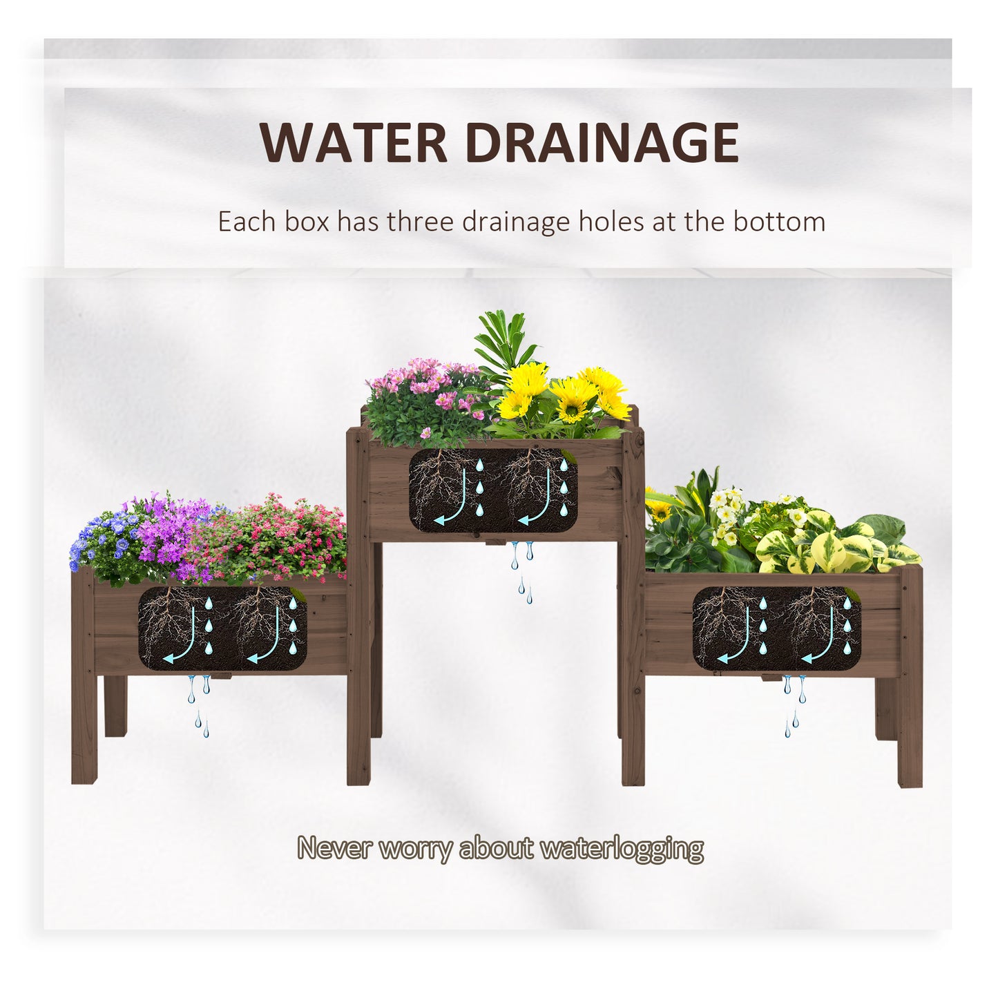 3-Tier Raised Garden Bed with 3 Planter Boxes - Outdoor Herb Vegetable Flower Garden