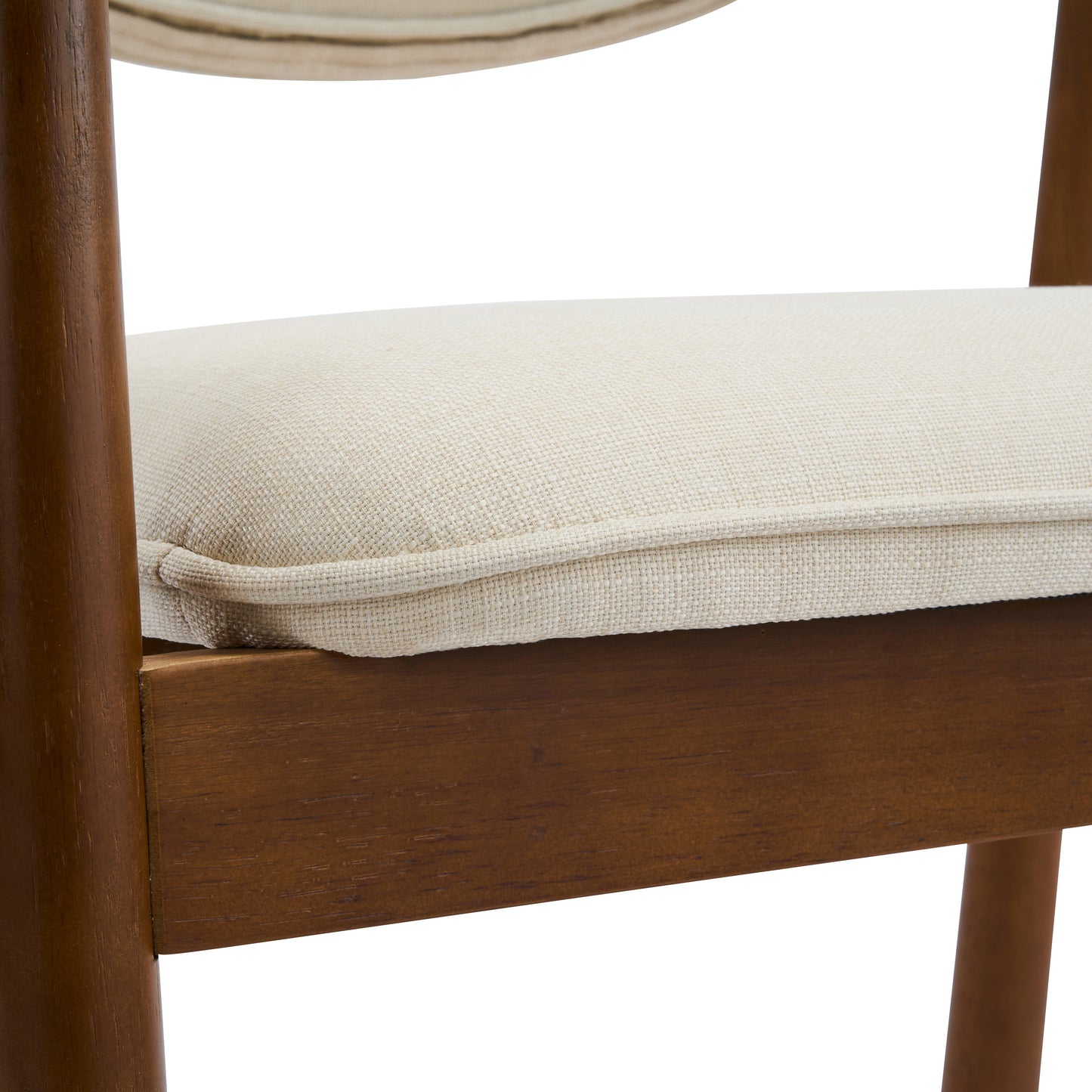 Upholstered Dining Chairs Set of 2 - Beige Fabric & Walnut Wood