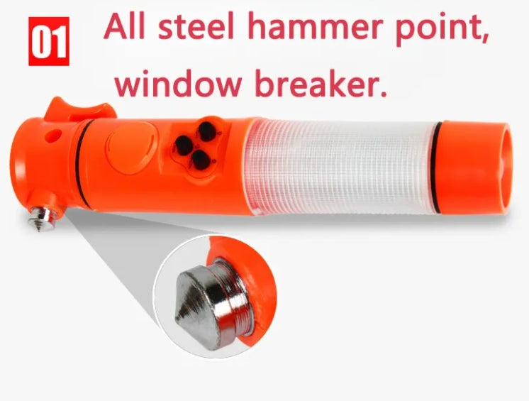 Multi-Functional Car Safety Hammer with Flashlight and Seat Belt Cutter