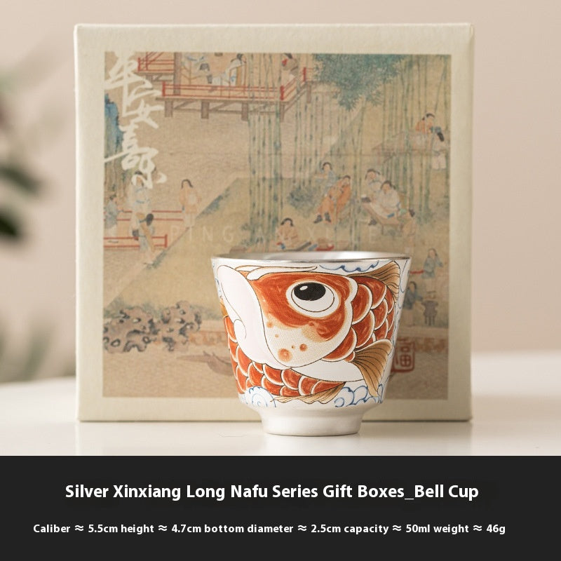 Gilded Silver Porcelain Tea Cup - Retro Bell Shape 50ml