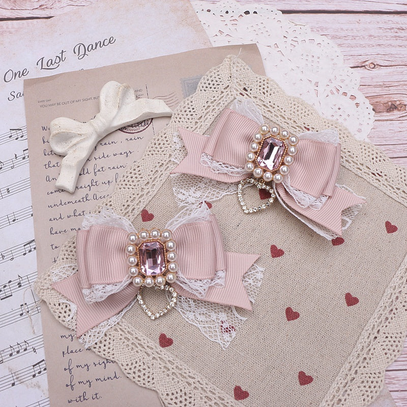 Cute Lace Bow Hair Accessories Set with Rhinestones - Multiple Colors