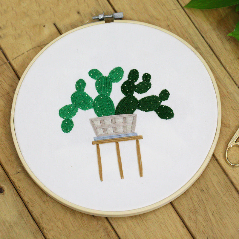 DIY Embroidery Kit for Beginners - Handmade Cross Stitch Material Bag with Canvas, Thread & Frame