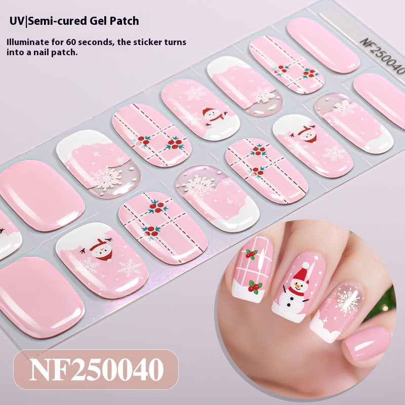 Semi-Cured Christmas Nail Stickers - Gel Nail Art Decals for Holiday Manicure