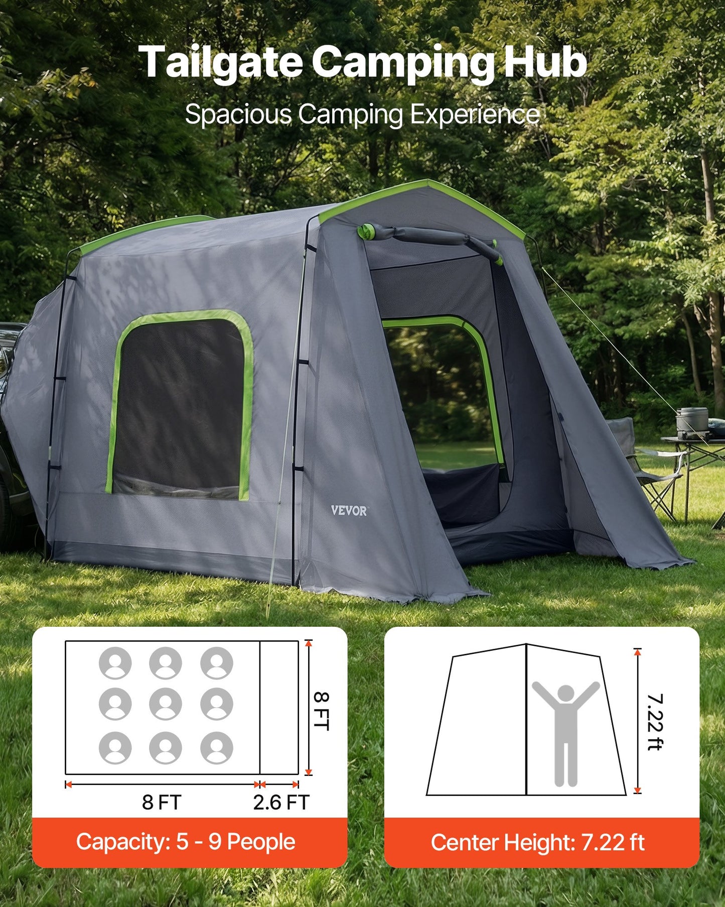 All-Season Large SUV Tailgate Tent for 5-9 People Waterproof & Ventilated