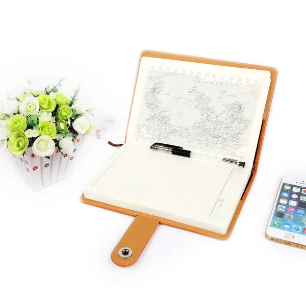 PU Leather Notebook with Calendar & World Map - Orange