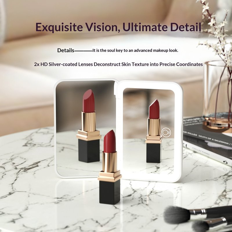 Rechargeable Portable LED Makeup Mirror with 2x Magnification and Adjustable Lighting