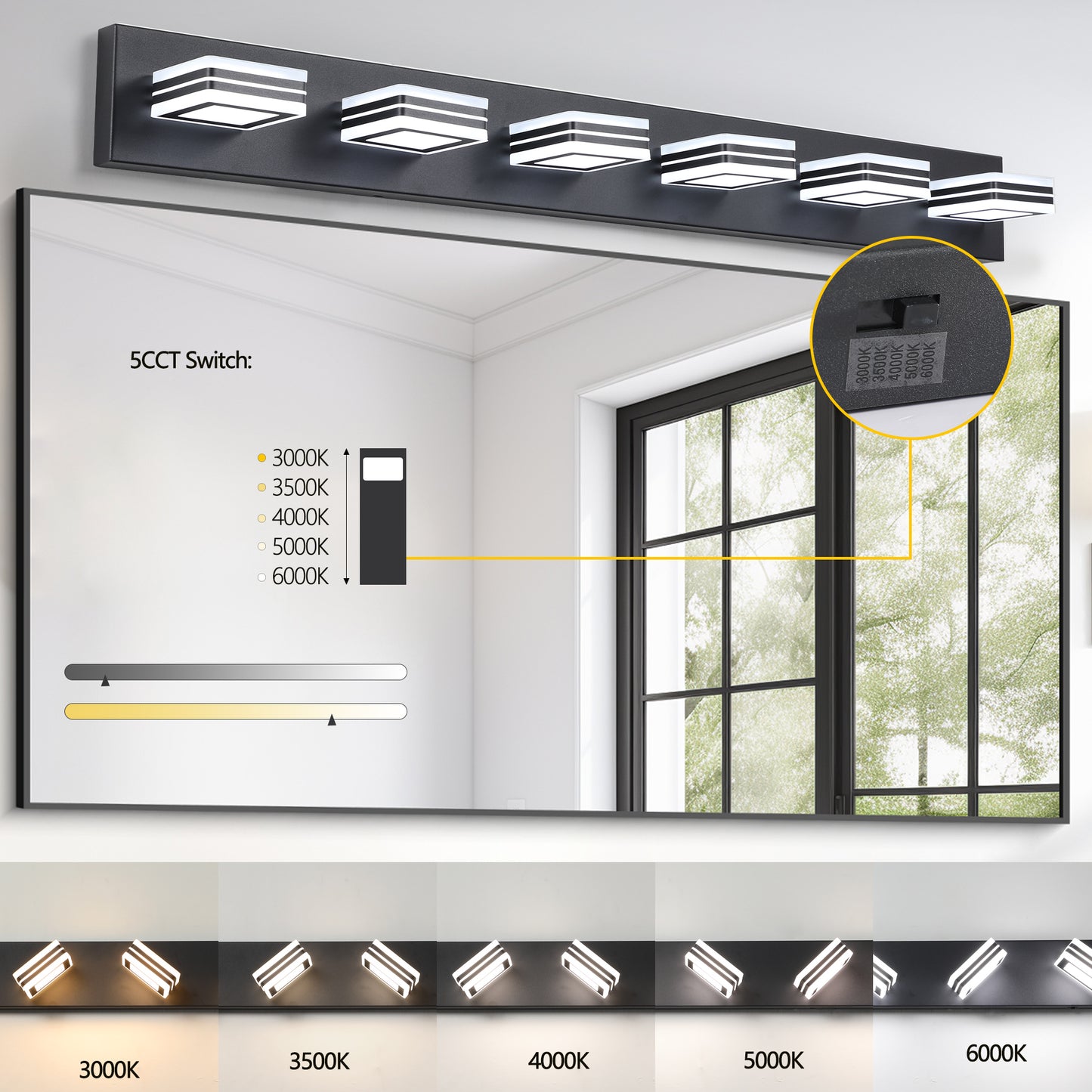 Modern 6-Light LED Vanity Light - Dimmable Wall Fixture
