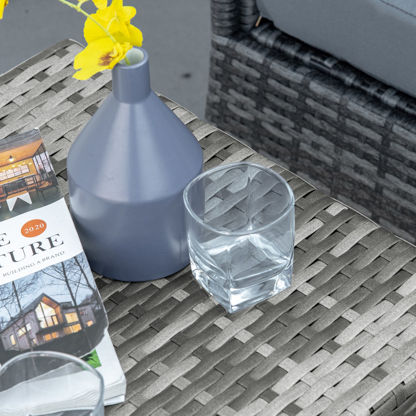 Outdoor Small Square Rattan Side Table - Gray
