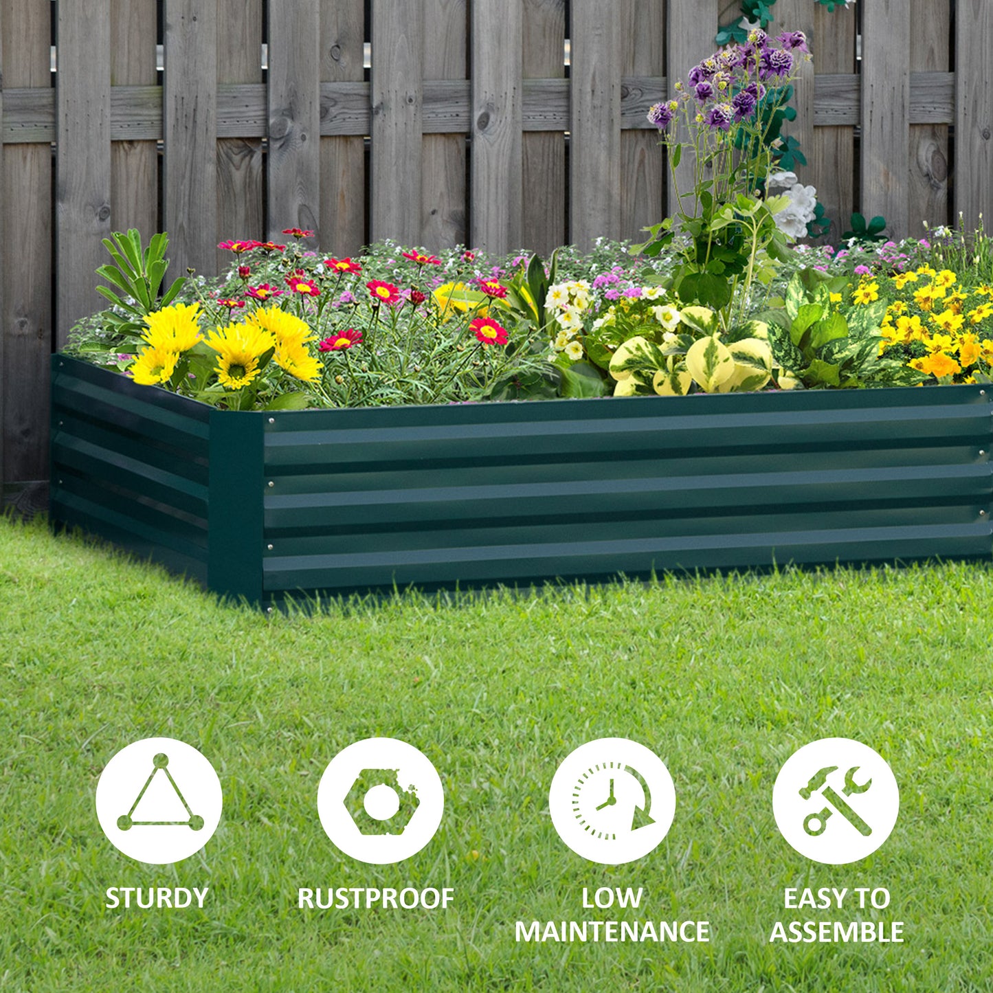 Galvanized Raised Garden Bed - Outdoor Plant Container for Flowers Herbs Vegetables, Easy Assembly, Green, 95x36x12 Inches