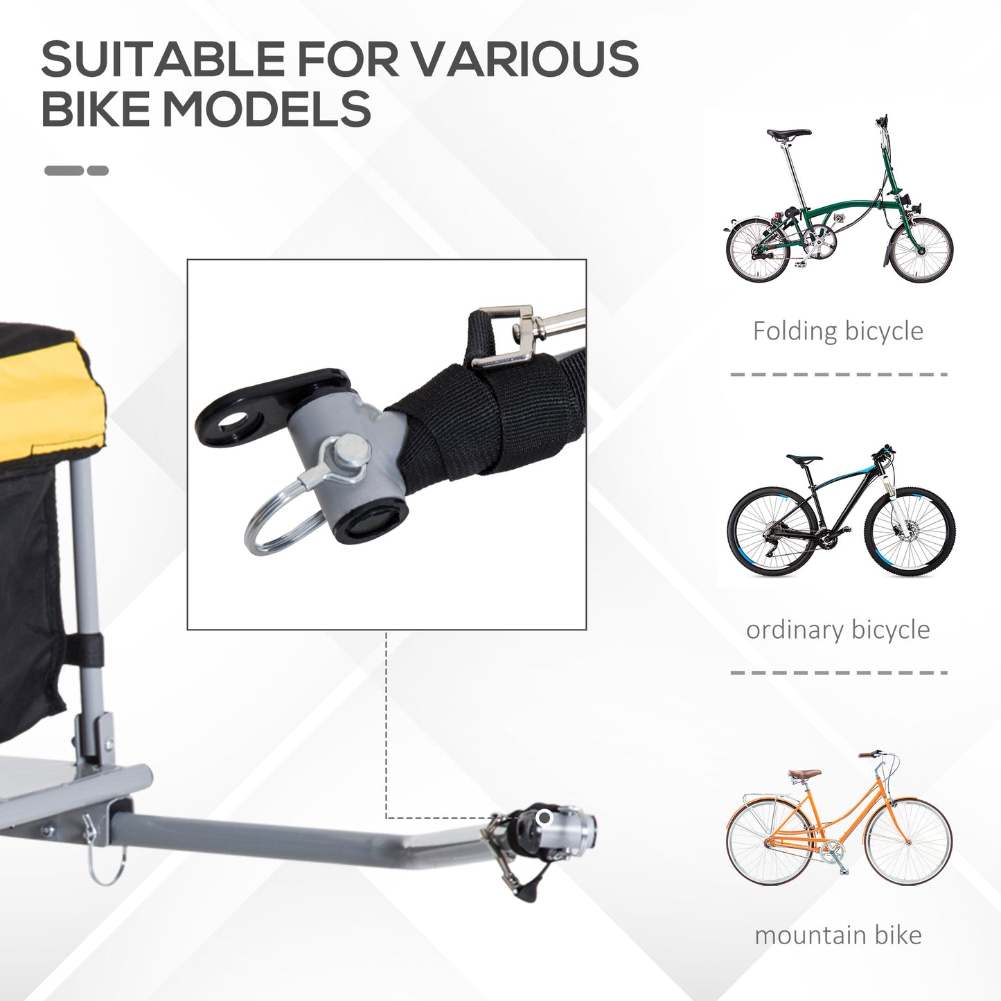 Bicycle Cargo Trailer with Removable Cover - Fits 20"-26" Wheels, Yellow