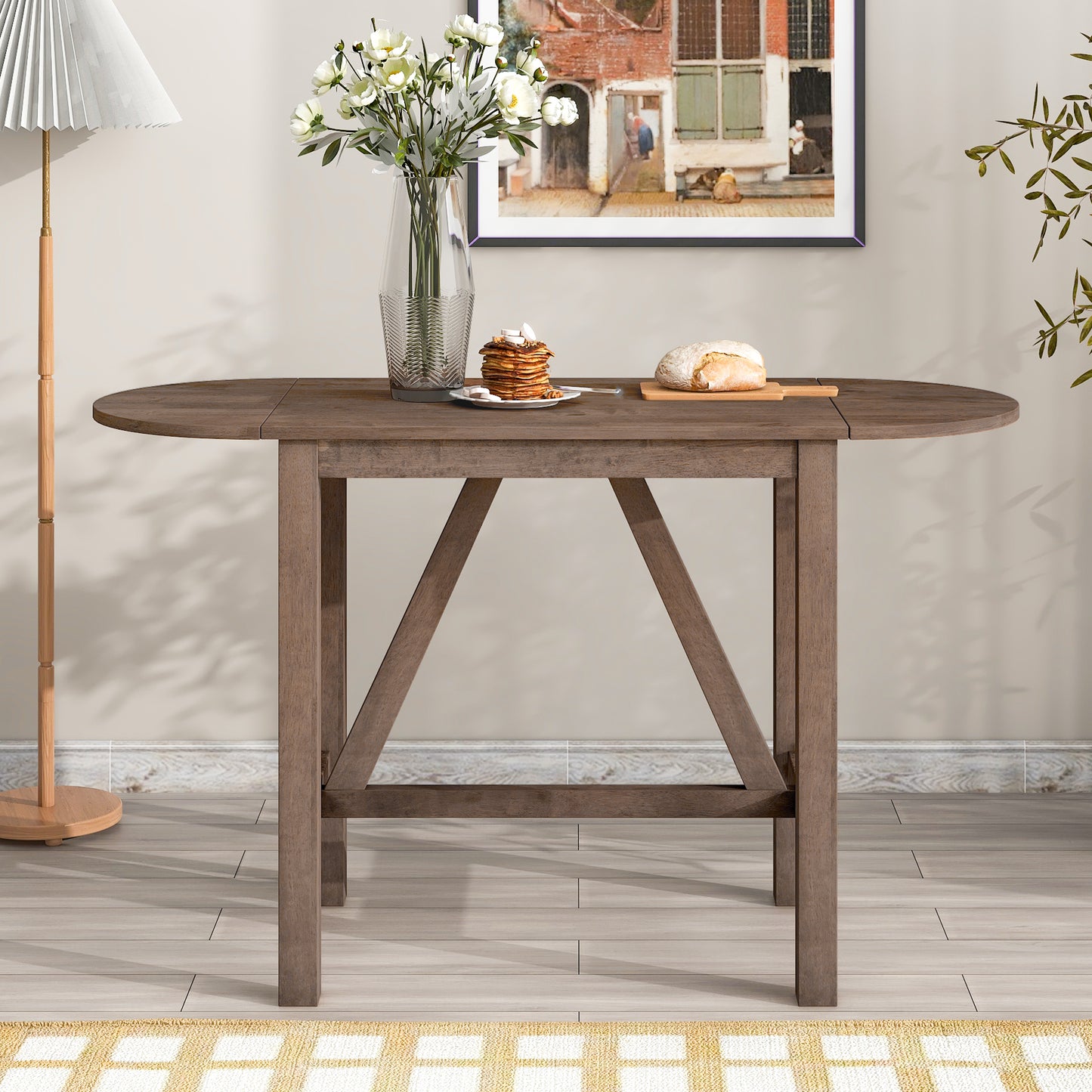 Wood Counter Height Drop Leaf Dining Table Set with 2 Chairs - Brown