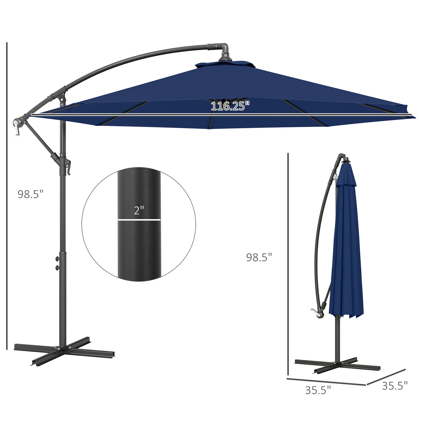 10-Foot Cantilever Patio Umbrella - Navy Blue, UV & Water Resistant
