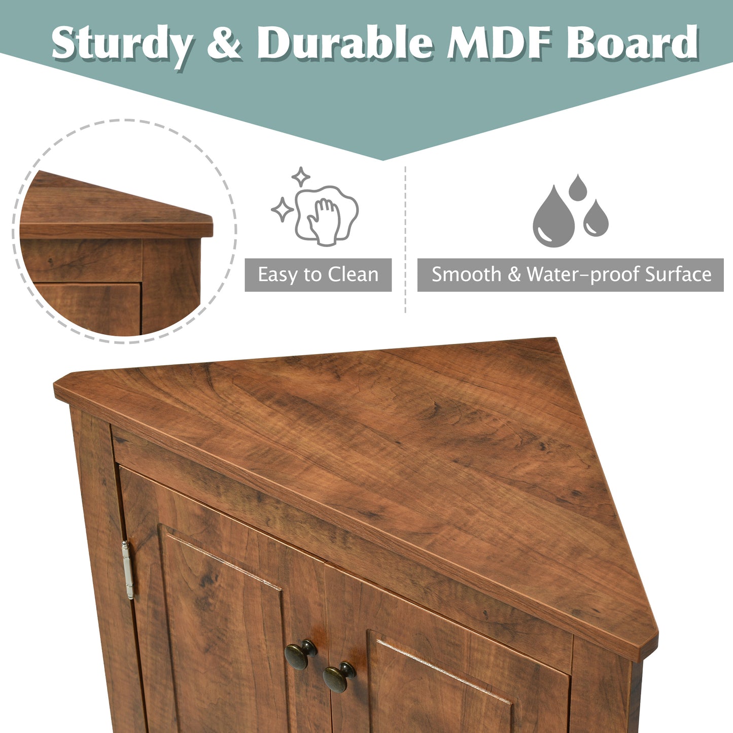 Brown Triangle Bathroom Storage Cabinet with Adjustable Shelves
