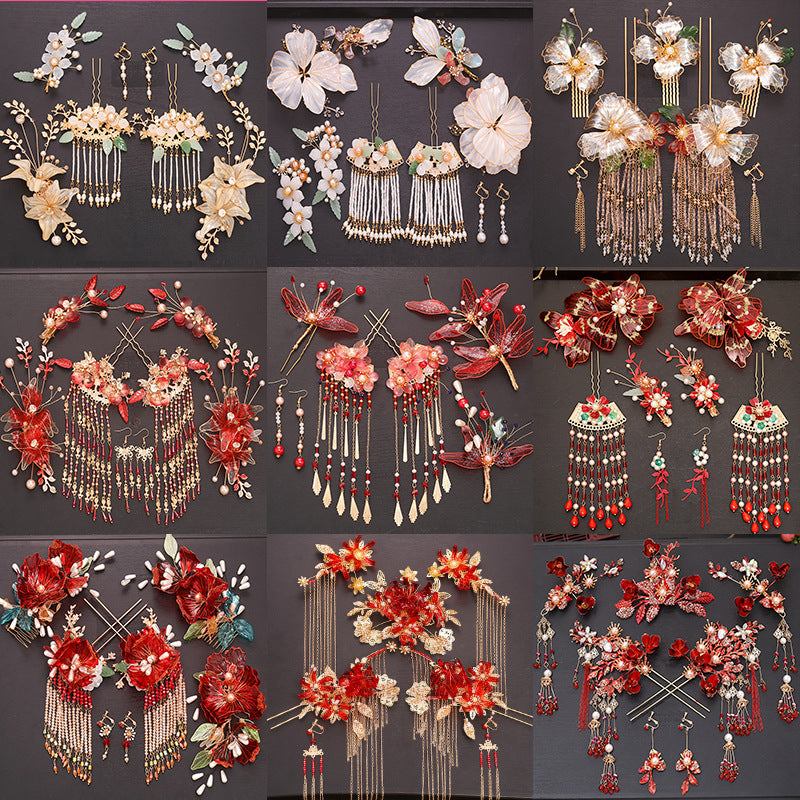 Bridal Hair Crown with Fringe - Ancient Style Flower Headdress
