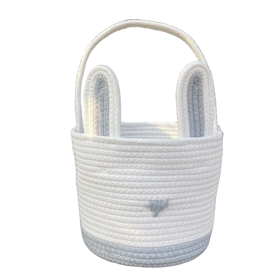 Easter Egg Handwoven Cotton Basket with Cartoon Rabbit Design – Multi-Color Storage Bag