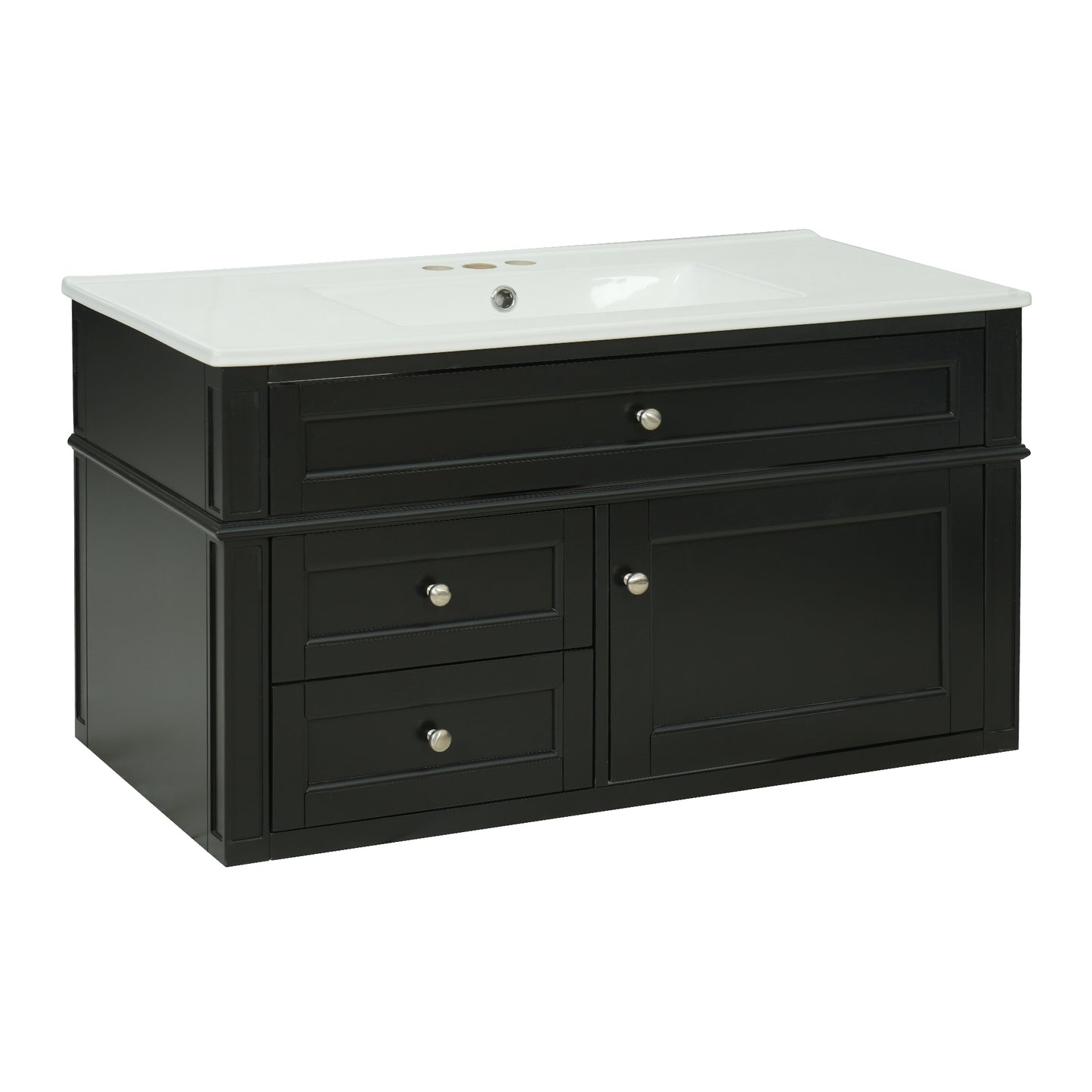 36-Inch Wall Mounted Bathroom Vanity with Ceramic Sink - Black