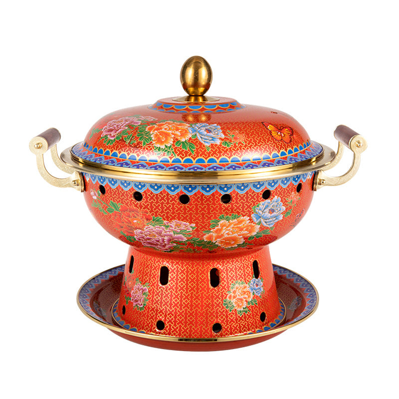 Pure Copper Enamel Flat Pot for Cooking, 26cm, Multiple Patterns & Colors