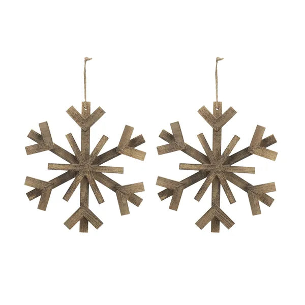 Large Fir Wood Snowflake Ornaments - Set of 2 for Holiday Decor