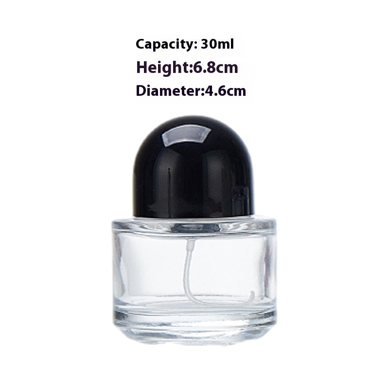 Short Cylindrical Glass Perfume Spray Bottles - 30ml, 50ml, 100ml Transparent