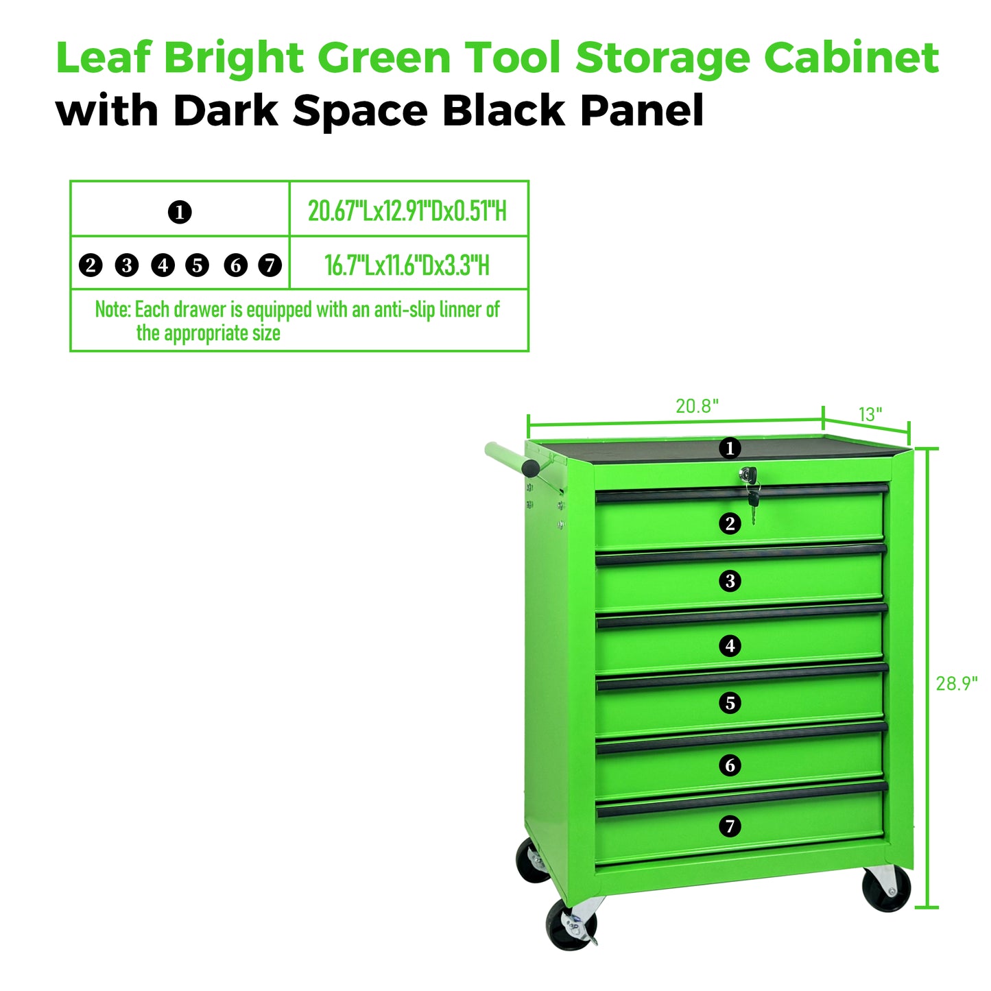 20-Inch Steel Rolling Tool Chest with 6 Drawers and Ball Bearing Slides - Green