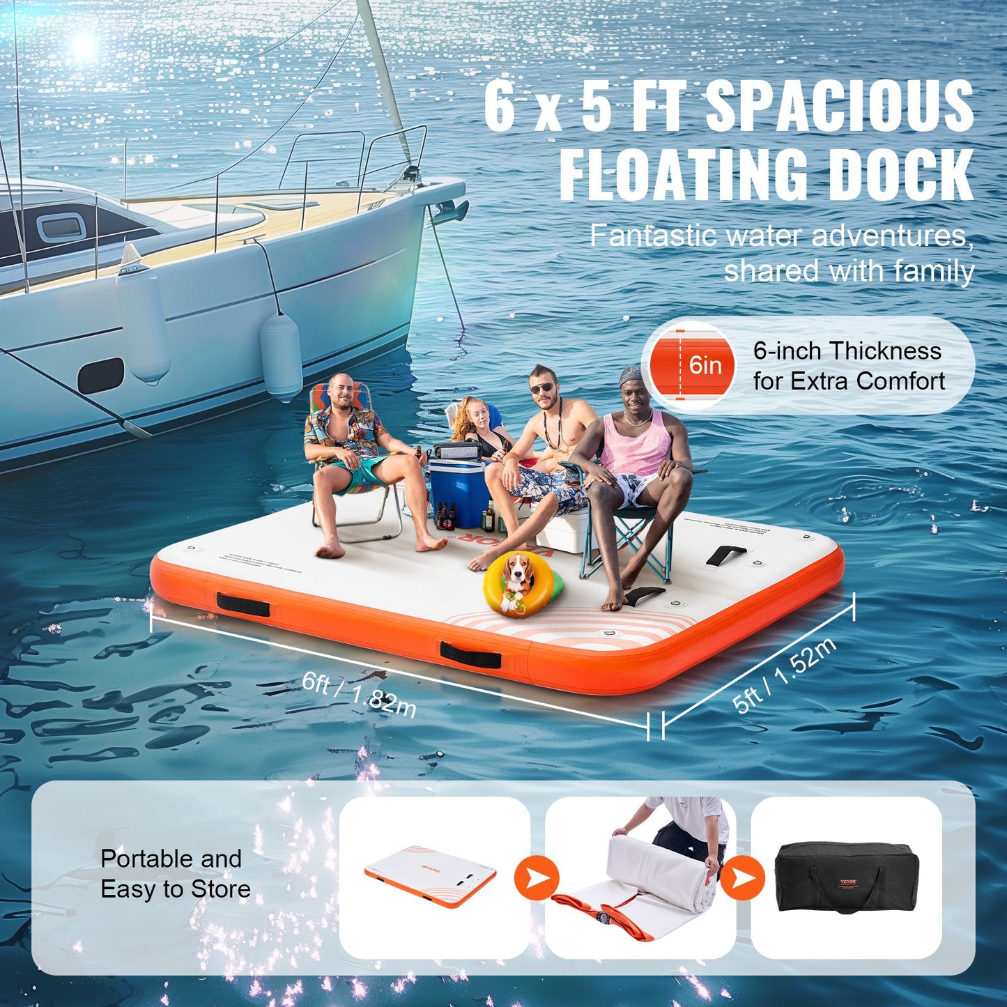 Inflatable Water Floating Dock Platform 6x5 ft with Ladder & Carrying Bag