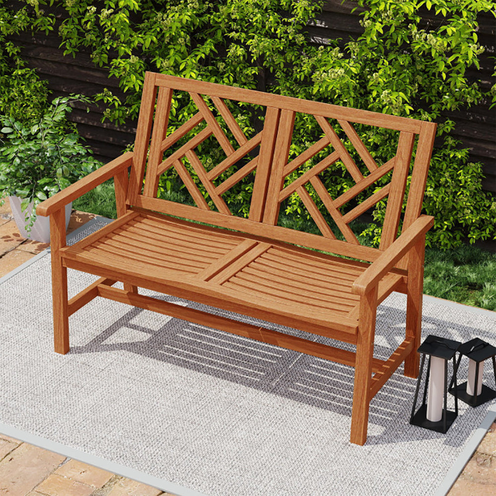 Outdoor Bench Wood 2-Person Patio Loveseat Chair With Geometric
