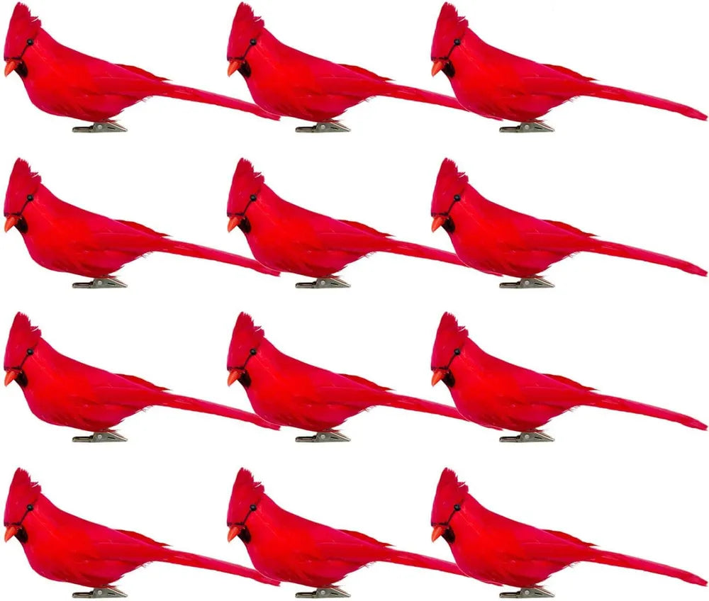 12 Pcs Red Cardinal Birds Clips for Christmas Tree Decor