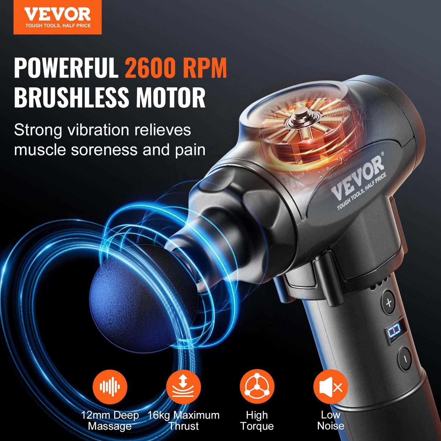 Electric Massage Gun with 9 Speeds & 6 Heads - Pain Relief