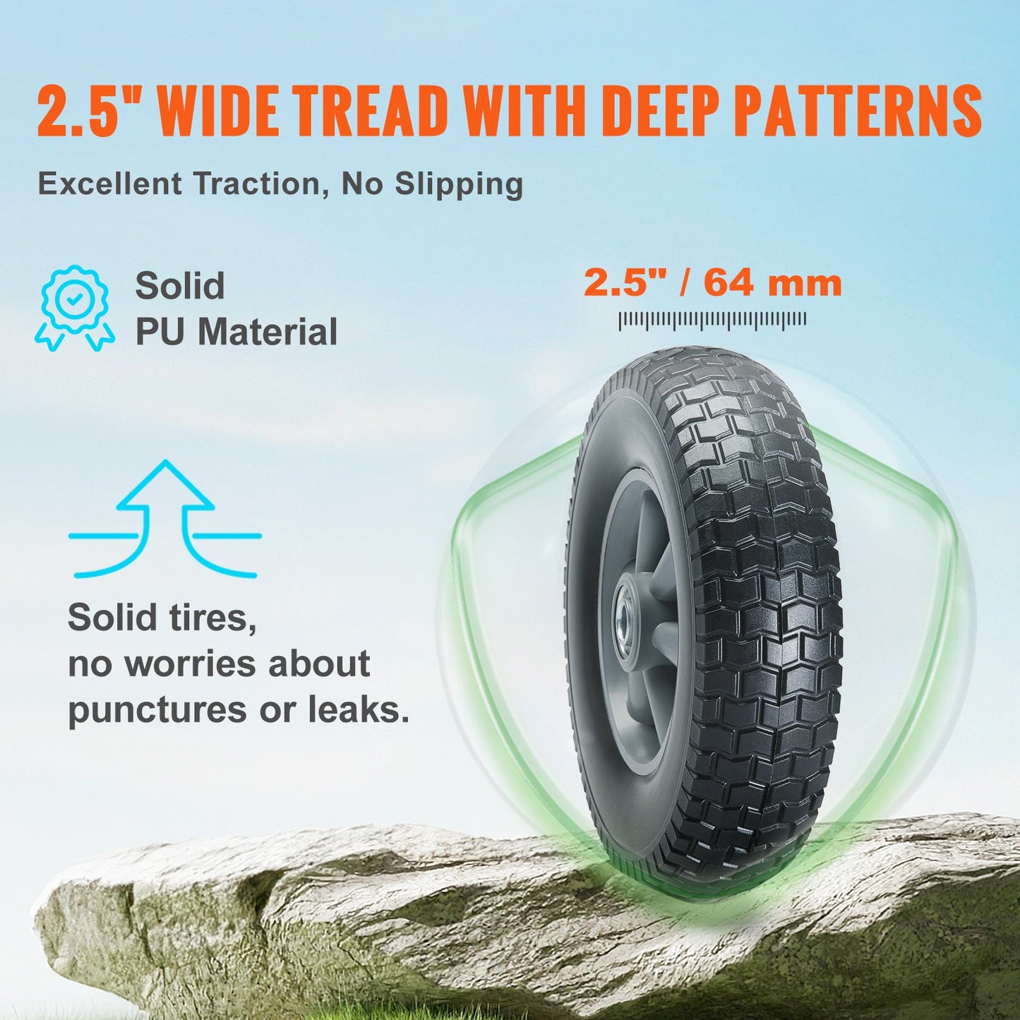 10-Inch Solid PU Flat-Free Wheels - 2 Pack for Hand Trucks & Garden Carts