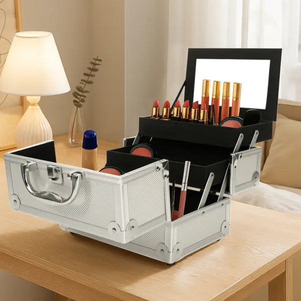 SM-2176 Aluminum Makeup Train Case Jewelry Box Cosmetic Organizer